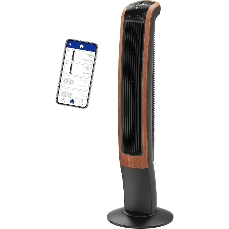 

Oscillating Wind Curve Tower Fan, Bluetooth Technology, 3 Quiet Speeds, for Bedroom, Living Room & Office, 42", Woodgrain