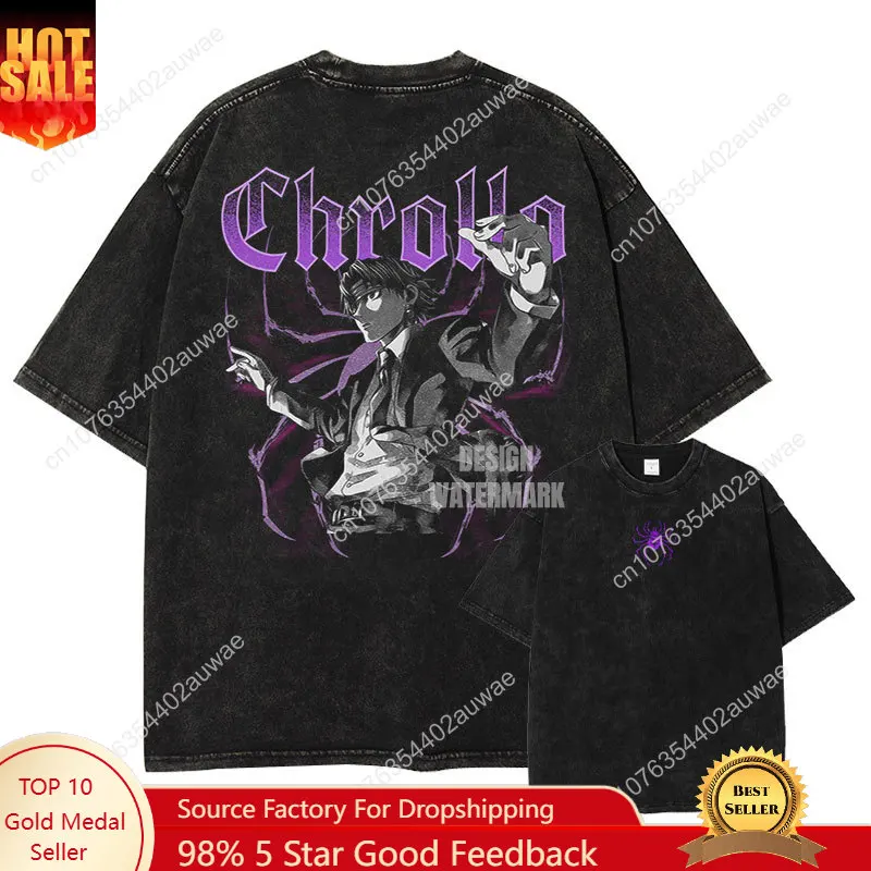 

Anime H-Hunter X H-Hunter T Shirt Oversized Vintage Washed Chrollo Lucilfer T-shirts Manga Kurapika Hisoka Killua Tops Tees Men