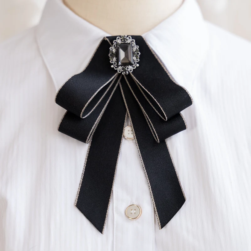 Neue Stoff Fliege Kristall Tuch Kunst Bowknot Brosche College Stil Hemd Kragen Pins Mode Schmuck Geschenke für Frauen Zubehör – Detail 4