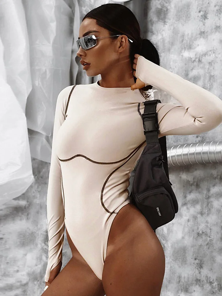

2020 Winter Women Sexy Bodycon Bodysuit Spring Knitted Solid Khaki Long Sleeve Bodysuit Body Tops For Women Jumpsuit