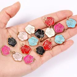 20Pcs 14*17mm Enamel Alloy Rose Pendant DIY Necklace Bracelet Earrings Drip Oil Flower Charms for Jewelry Making Craft Accessory