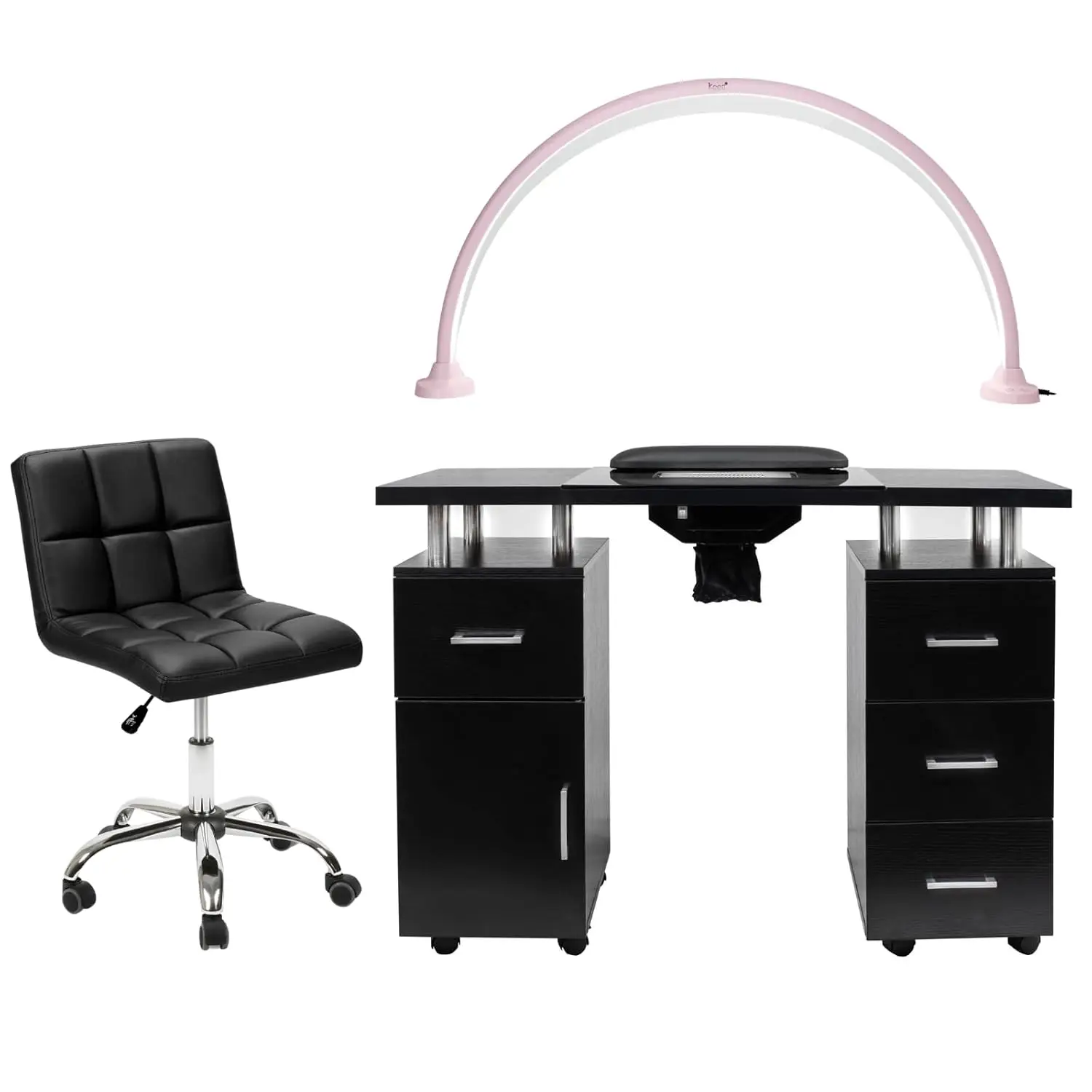 

Manicure Table Glasglow II Salon Set with Luna LED Nail Lamp and TOTO Nail Technician Stool, Salon Nail Table Salon, Customized