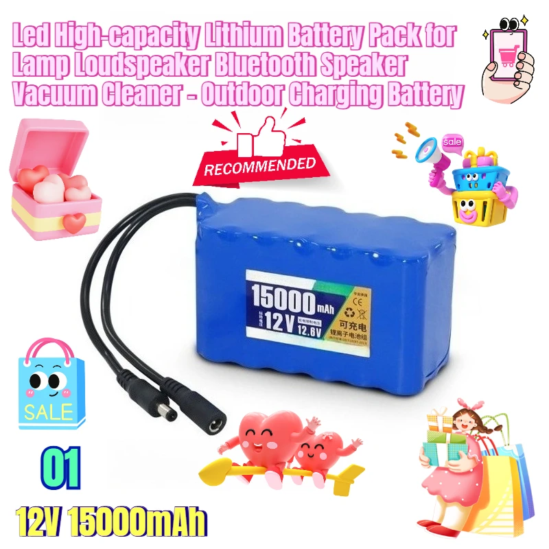 

12V Led High-capacity Lithium Battery Pack for Lamp Loudspeaker Bluetooth Speaker Vacuum Cleaner - Outdoor Charging Battery