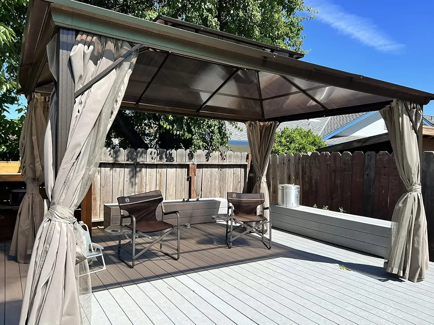 [Venda quente, compre agora! ] Gazebo de topo rígido de 10'x13', dossel de telhado duplo de policarbonato externo, pavilhão permanente de estrutura de alumínio com cur