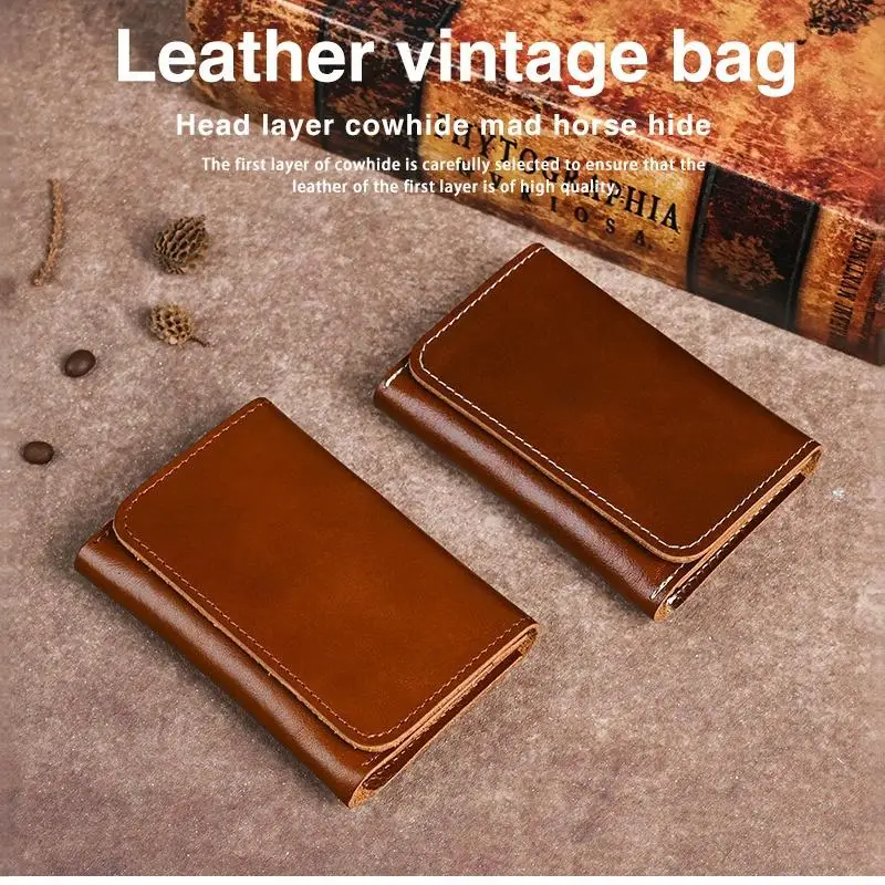 Genuine Cowhide Leather Wallet Handmade Retro Short Small Purse for Men Women Business Office Use