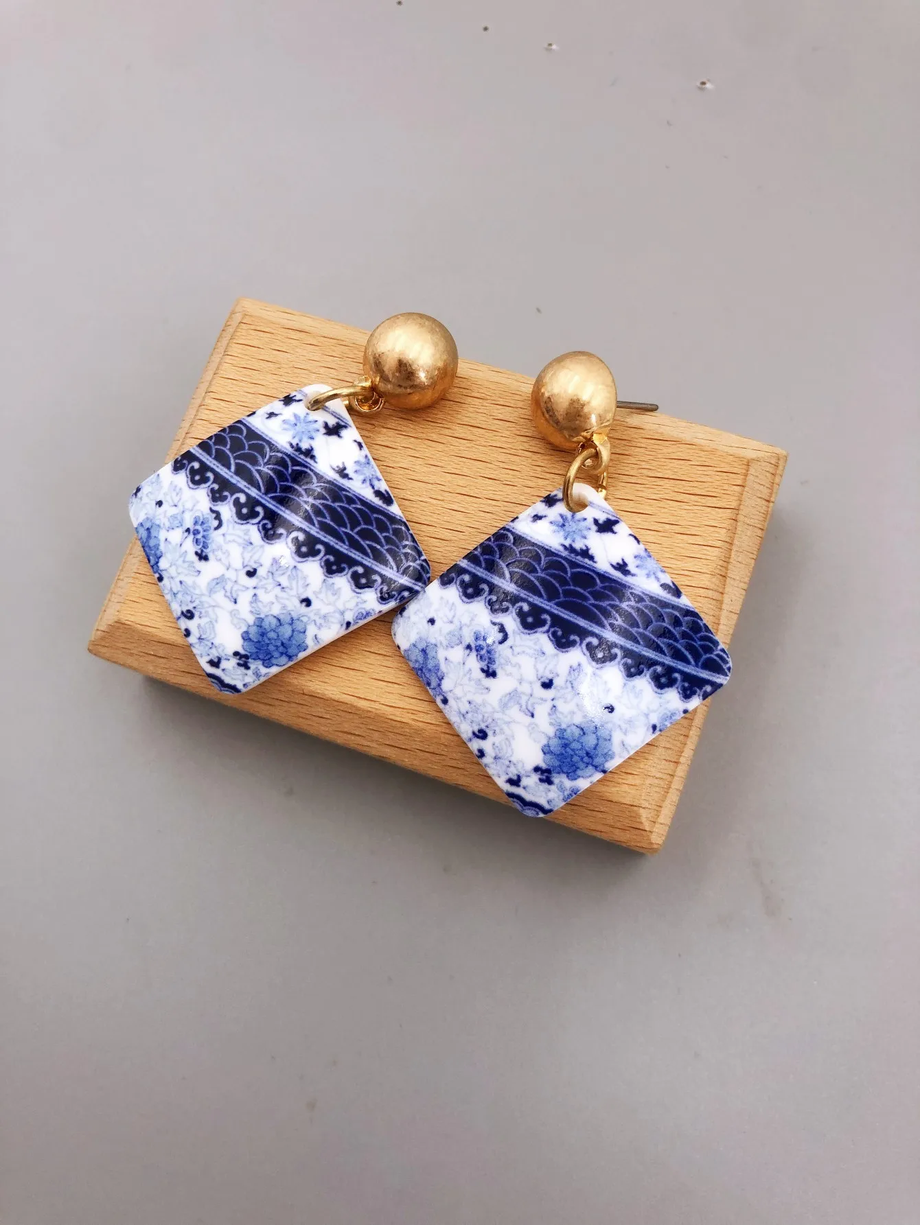 Unique Blue and White Porcelain Acrylic Geometric Earrings for Ladies earrings for women