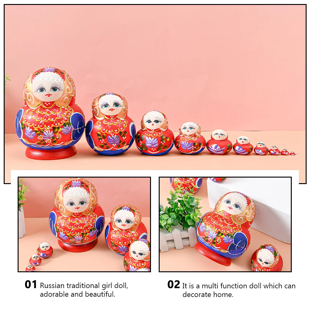 

Basswood Nesting Baby Decorative Matryoshka Wooden to Stack for Playtime Russian Craft Collectors Kids