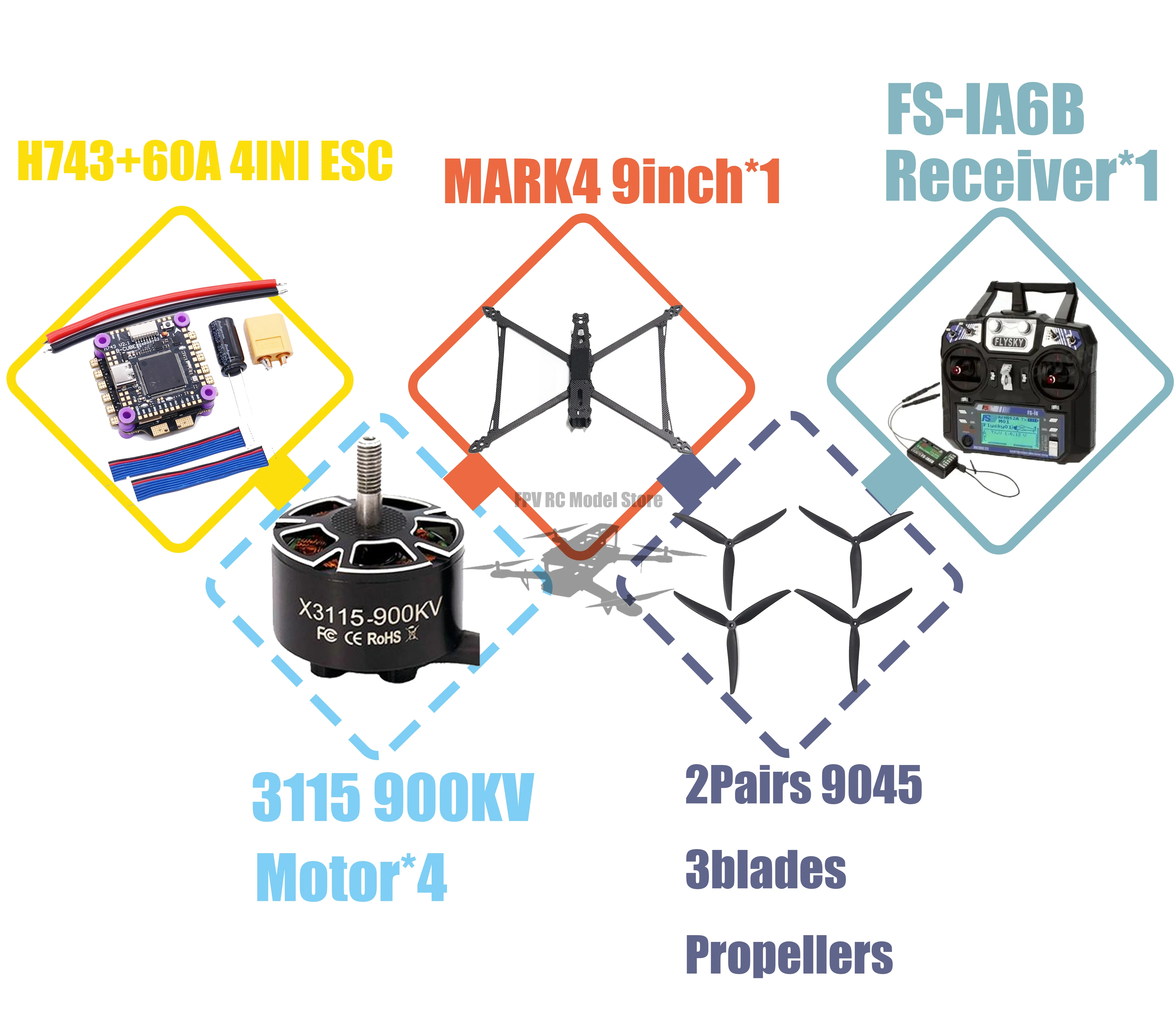 

MARK4 V2 8inch 9inch 10inch H743 Flight Control 60A 4INI ESC rack drone FPV carbon fiber PV Racing Drone Quadcopter Freestyle