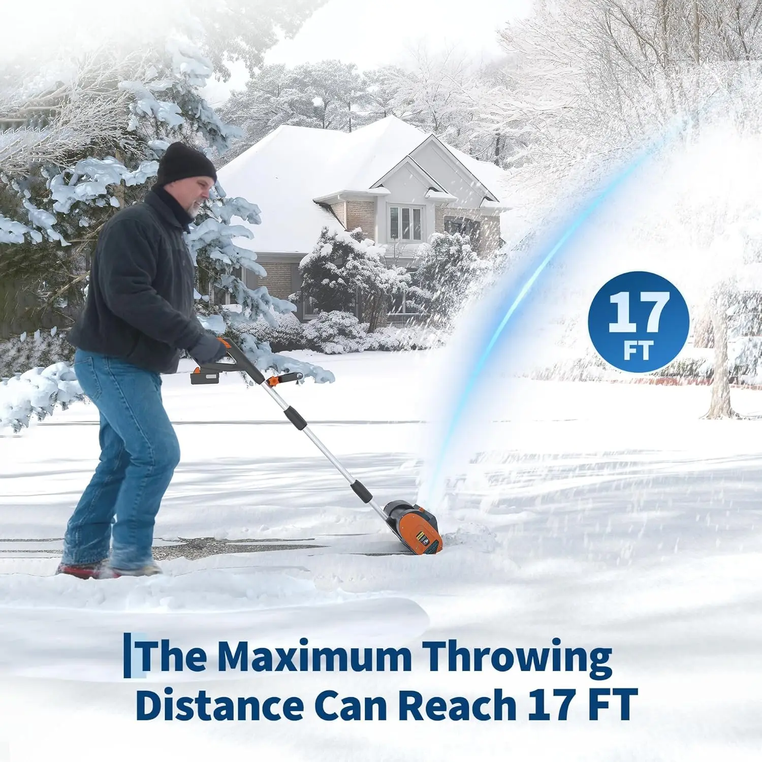 Electric Snow Blower Cordless Snow Shovel 12 Inch Width 6 Inch Depth with 16.5 FT Throwing Distance, Powerful 15a 4.0Ah Battery