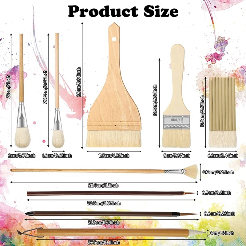 9 Pcs Paint Brushes Set Different Shapes Glaze Brushes For Pottery Acrylic Watercolor Ceramic For Painting Artists Rock