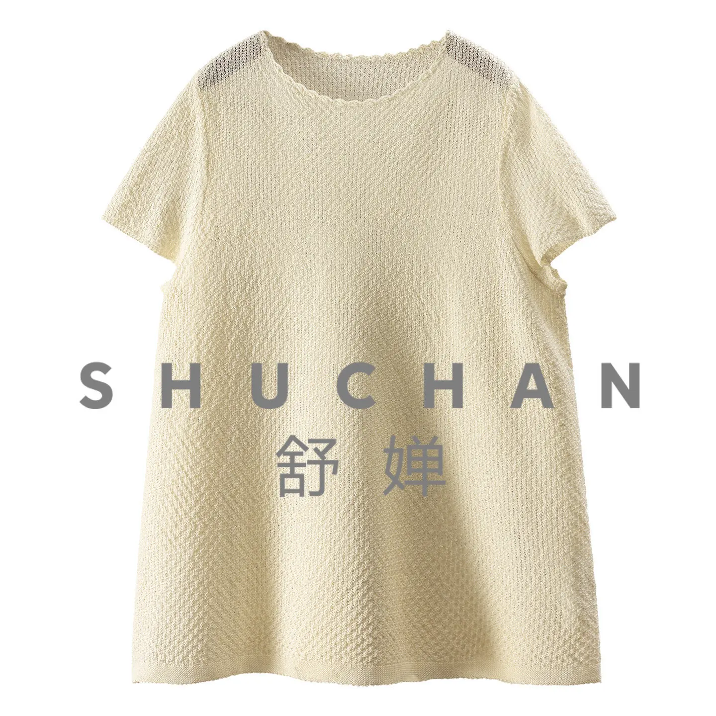 Knit T-shirt High Quality 100 Cotton Pole Branch Petal Crew Neck Shoulder Short Sleeve Knitted Sweater Women's 07X3