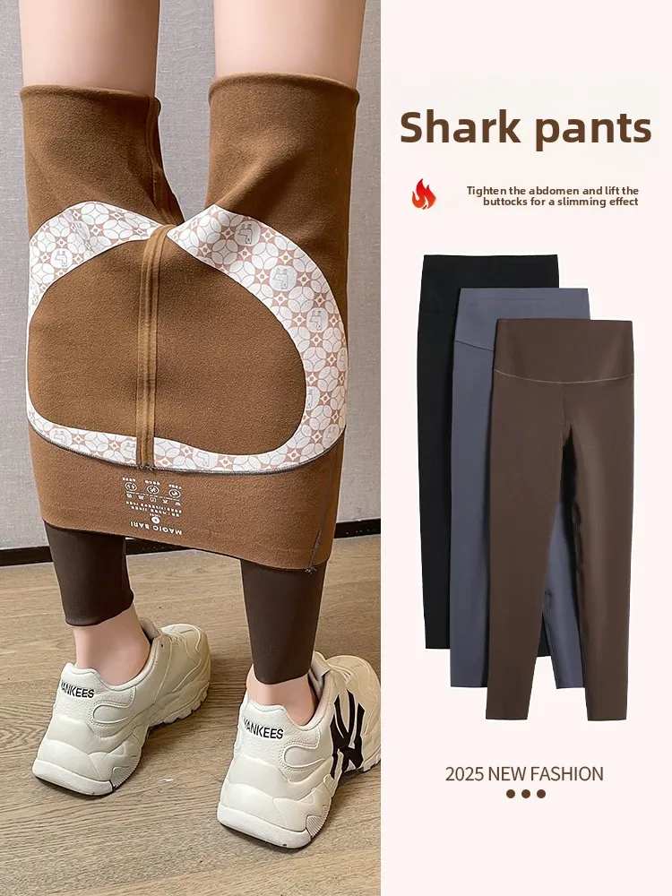 

Special Offer Fce Lined ark Skin Yoga Pants Thi Winter Camel down Inteated Fce Base Layer Pants Coffee Color