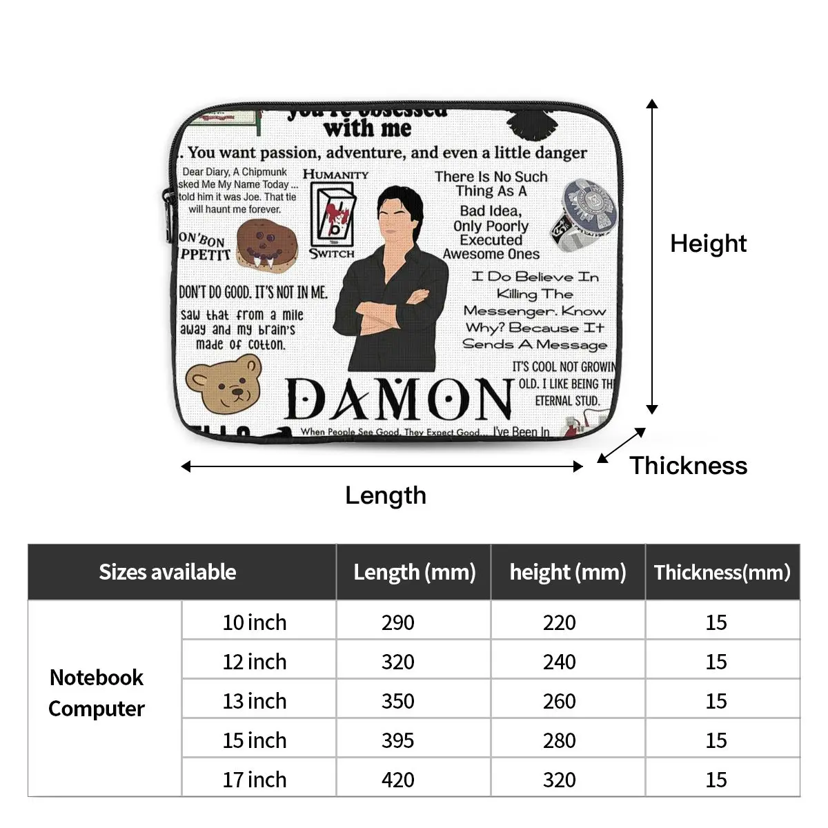 The Vampire Diaries Damon Salvatore TV SeriesCase Pouch 10 12 13 15 17 Inch Notebook Sleeve Cover Bag Tablet Shockproof Case Bag
