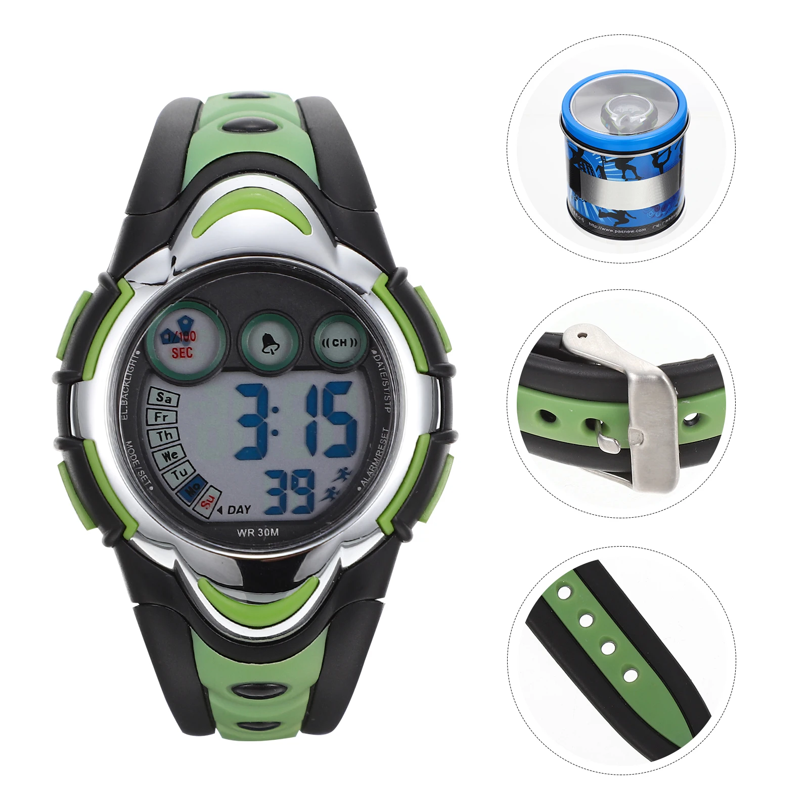 -276 Waterproof Children Digital Sports Watch Boys Girls Adjustable Rubber Band LED Display Date Alarm Stopwatch Green