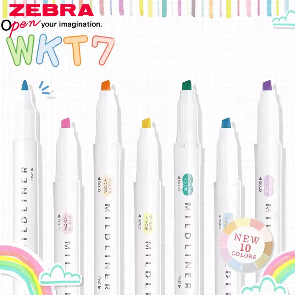 Japan ZEBRA Highlighter Pen WKT7 Pastel Double Head Marker Pen Drawing Graffiti School Office Supplies Stationery Cute Pens