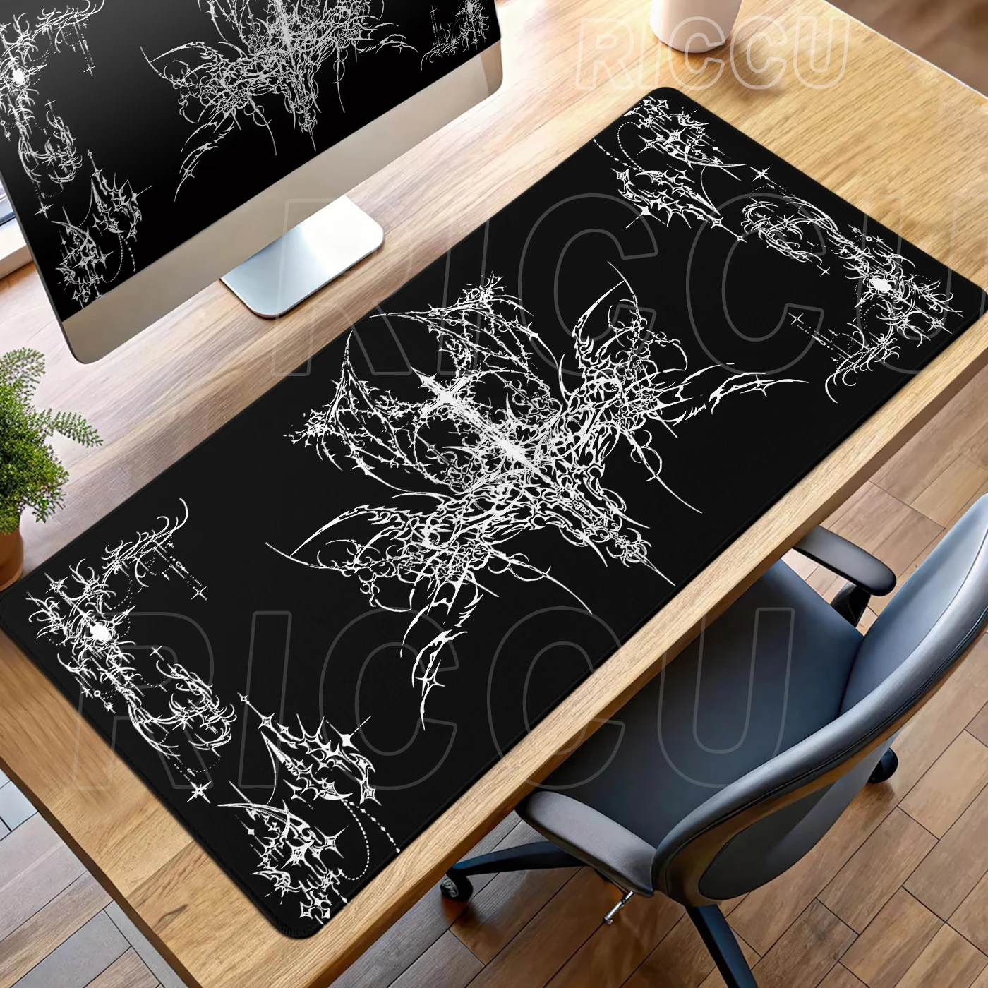 Black White Deskmat Gothic Sword Art Mousepad Office Anti-slip Rubber Mouse Pad XXL PC Gaming accessories Large Keyboard Mat Rug