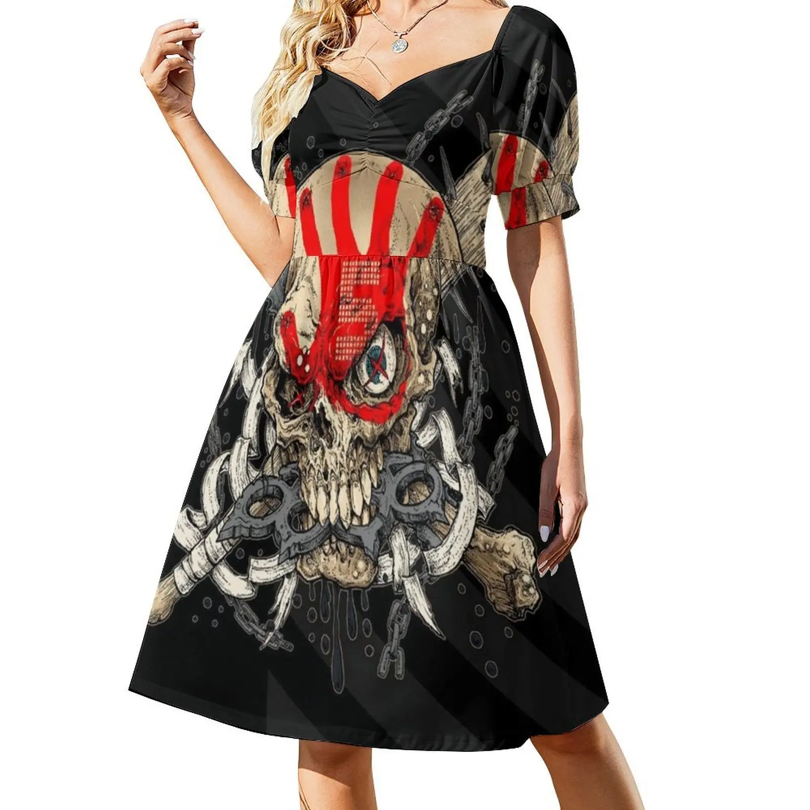 فستان الحفلات الأنيق للنساء من Minyakjelanta Praha على شكل حرف a مع خيارات قصيرة/طويلة/بدون أكمام، موسيقى الموت الأكثر شعبية #2