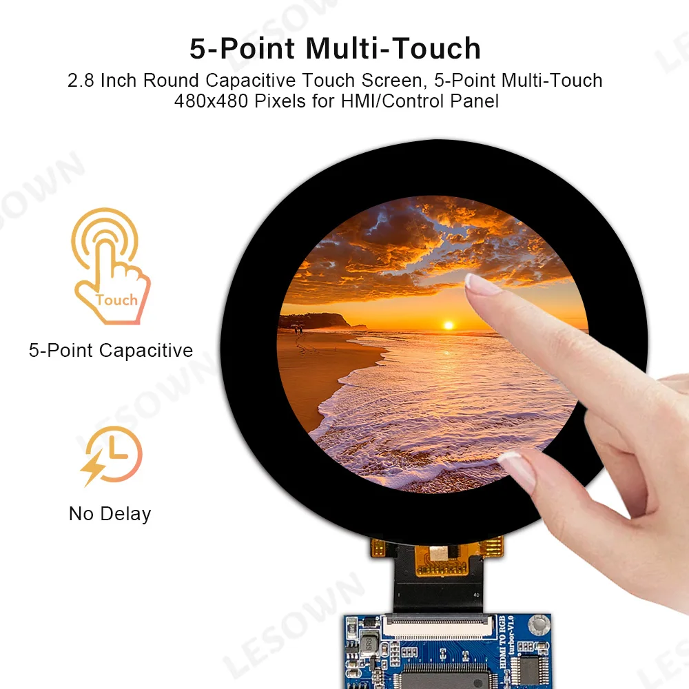 LESOWN 2.8 inch 480x480 Square Touch Monitor Panel Kit 450cd/m2 miniHDTV No Driver Needed for PC Water Cooling
