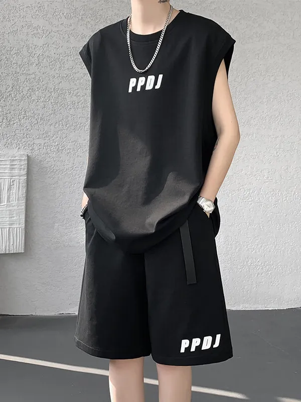 

Мужской спортивный комплект American High Street Sle: тонкий жилет и брюки 3/4 длины, комплект из топа и брюк для лета