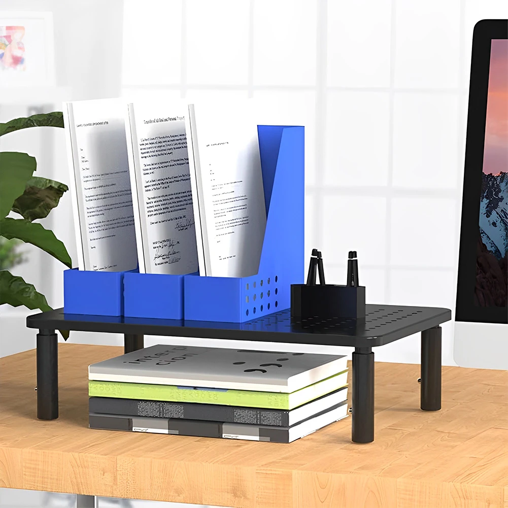 공기 통풍구가 있는 모니터 스탠드 데스크 모니터 정리함, 높이 조절 가능, 컴퓨터 랙 금속 선반 거치대 데스크 정리함, 3 개