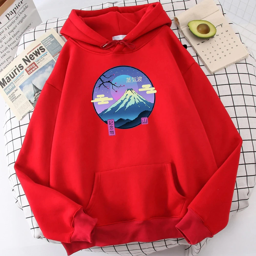 

Colorful Korean Fashion Trend Japanese Mount Fuji Pattern Loose Casual Hooded Men And Women Large Pocket Long Sleeved Sweatshirt