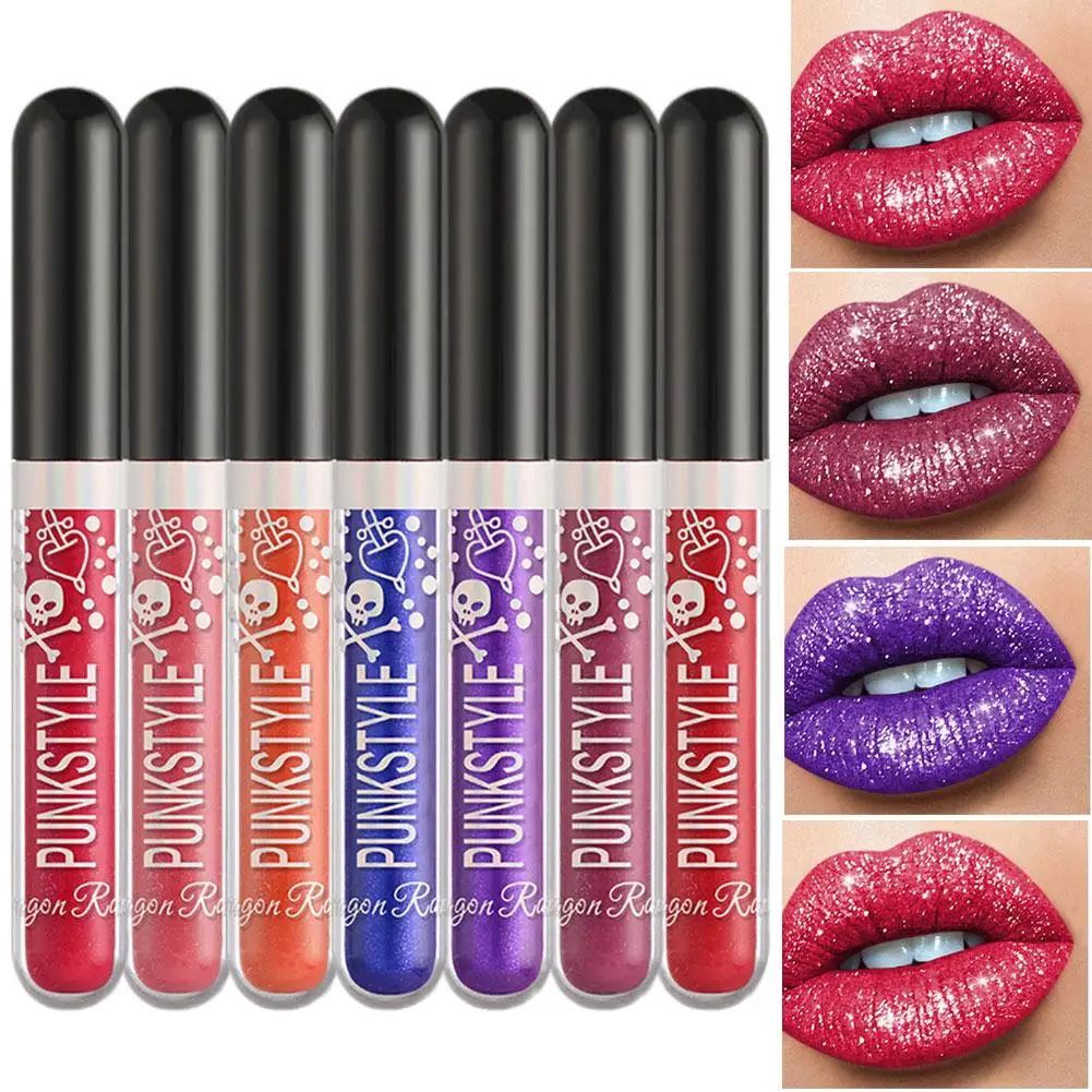 1pc Halloween Gloss Lip Liquid Glaze Diamond Lipstick Cosmetics Gloss Non-Stick Lipstick Lip Pearlescent Lip Korean V8Z0