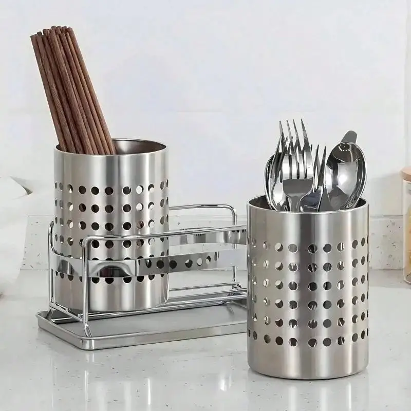 #New.Stainless Steel Cylindrical Utensil Storage Box Cutlery Holder Chopstick Organizer for Home Kitchen TablewareDaily products