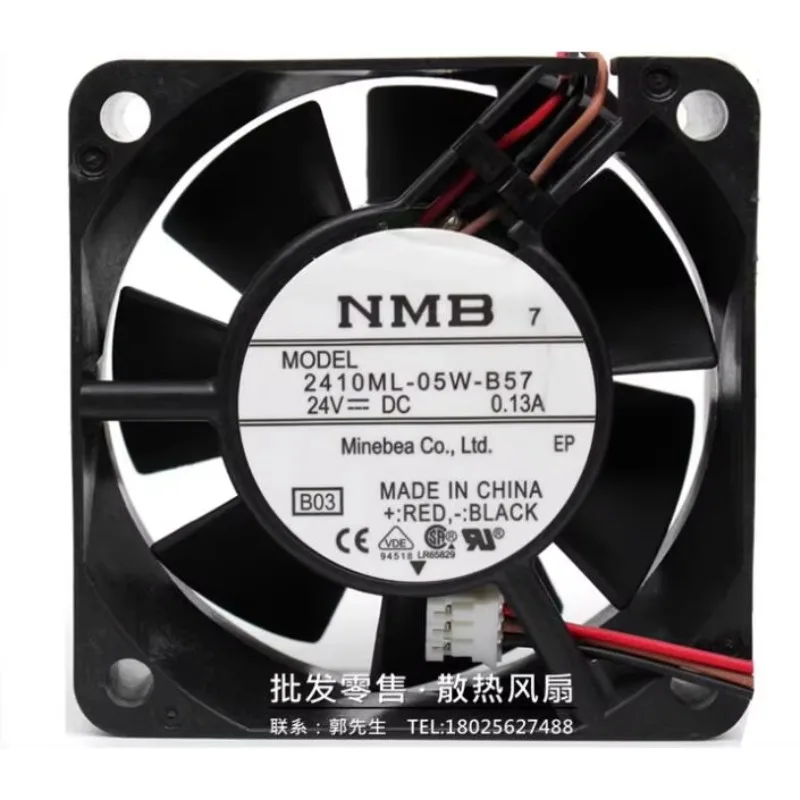

NMB 2410ML-05W-B57 B03 DC 24V 0.13A 60x60x25mm 3-Wire Server Cooling Fan