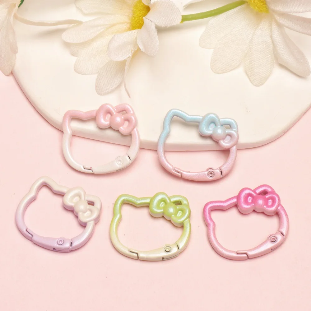 Sanrio Hello Kitty Gradient Color Spring Buckle Open Ring KT Cat Bow Spring Ring Keychain DIY Cute Accessories Bag Keychain