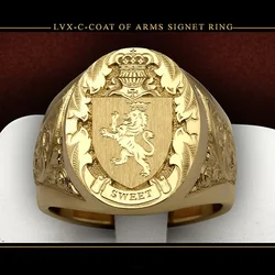 New European and American Carving Crown Lion Shield Badge Royal Seal Men's Ring