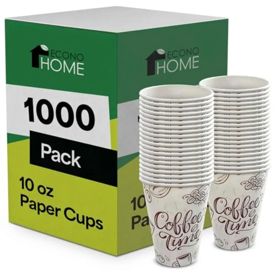 10 oz 1000 Pack Disposable Coffee Paper Cups for Hot and Cold Drinks White Kraft Paper Eco-Friendly Leak-Proof Design