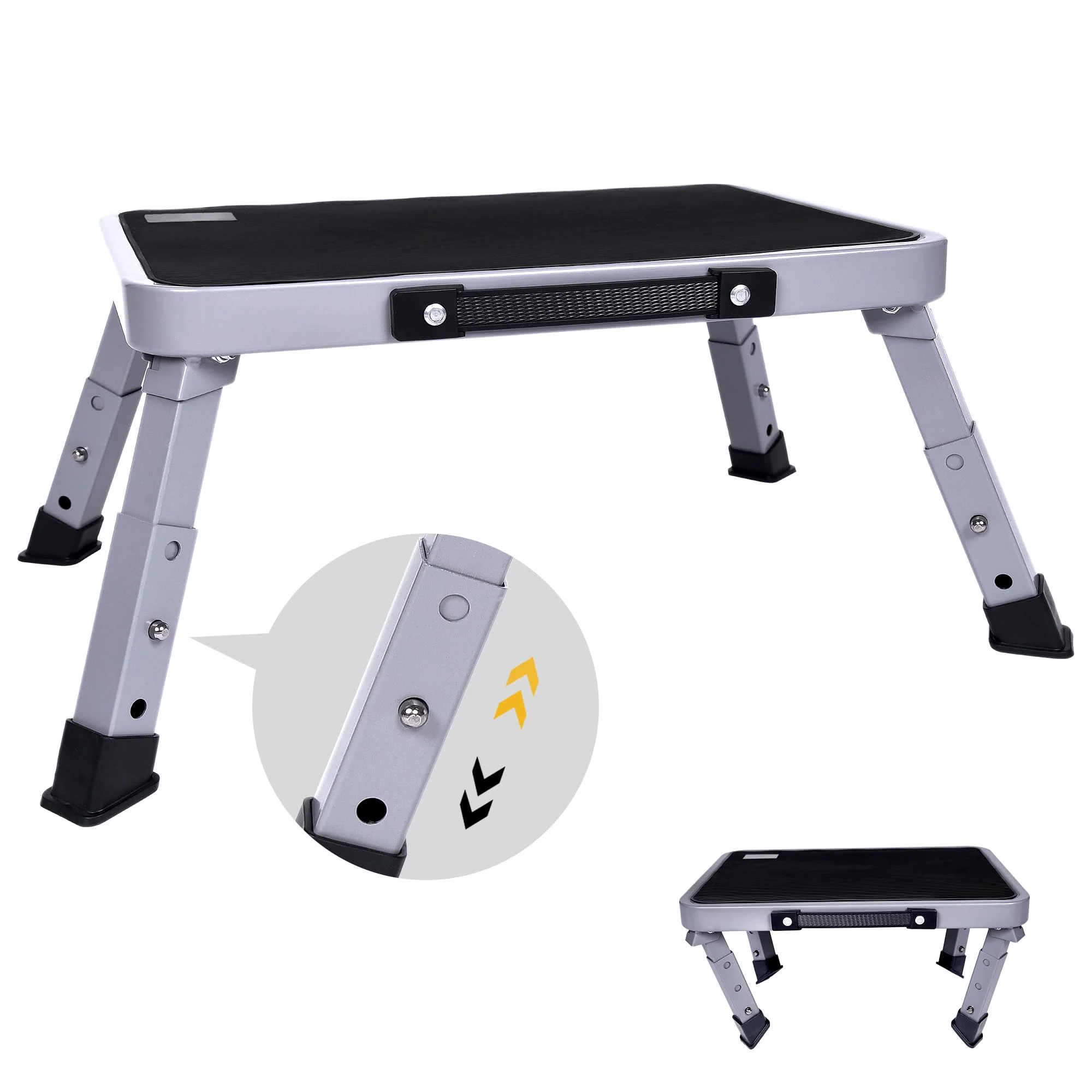 3-step adjustable folding step stool, foldable step stool, safer metal step stool for bedrooms, kitchens, offices, SUVs, etc. fo