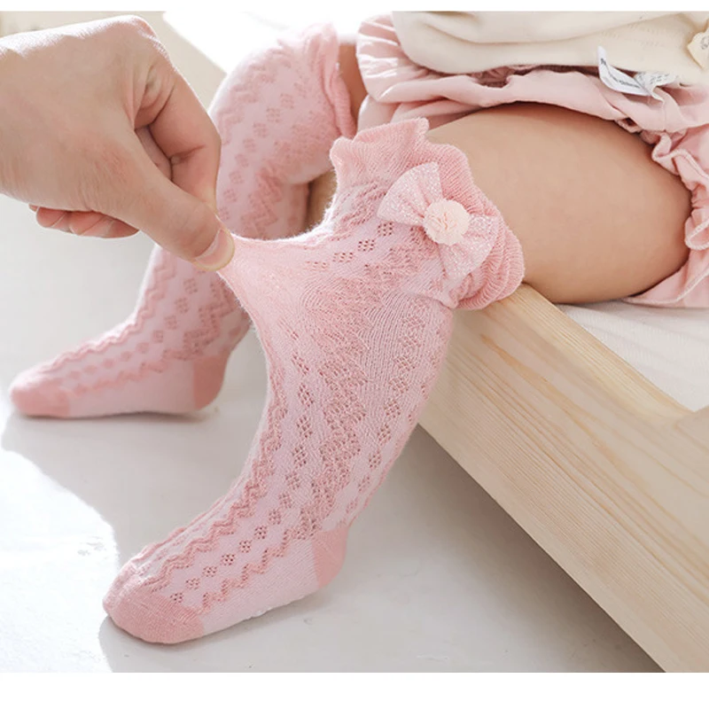 

3Pairs Summer Baby Socks Mesh Breathable Baby Girls Knee High Socks Cute Bows Non Slip Newborn Infant Toddler Floor Socks