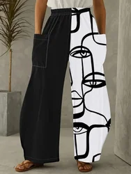 Abstract Face 3D Printed Women's Loose Casual Pants Retro Fashion Trend Women's Bloomers Trend Street Style With Pocket Pants