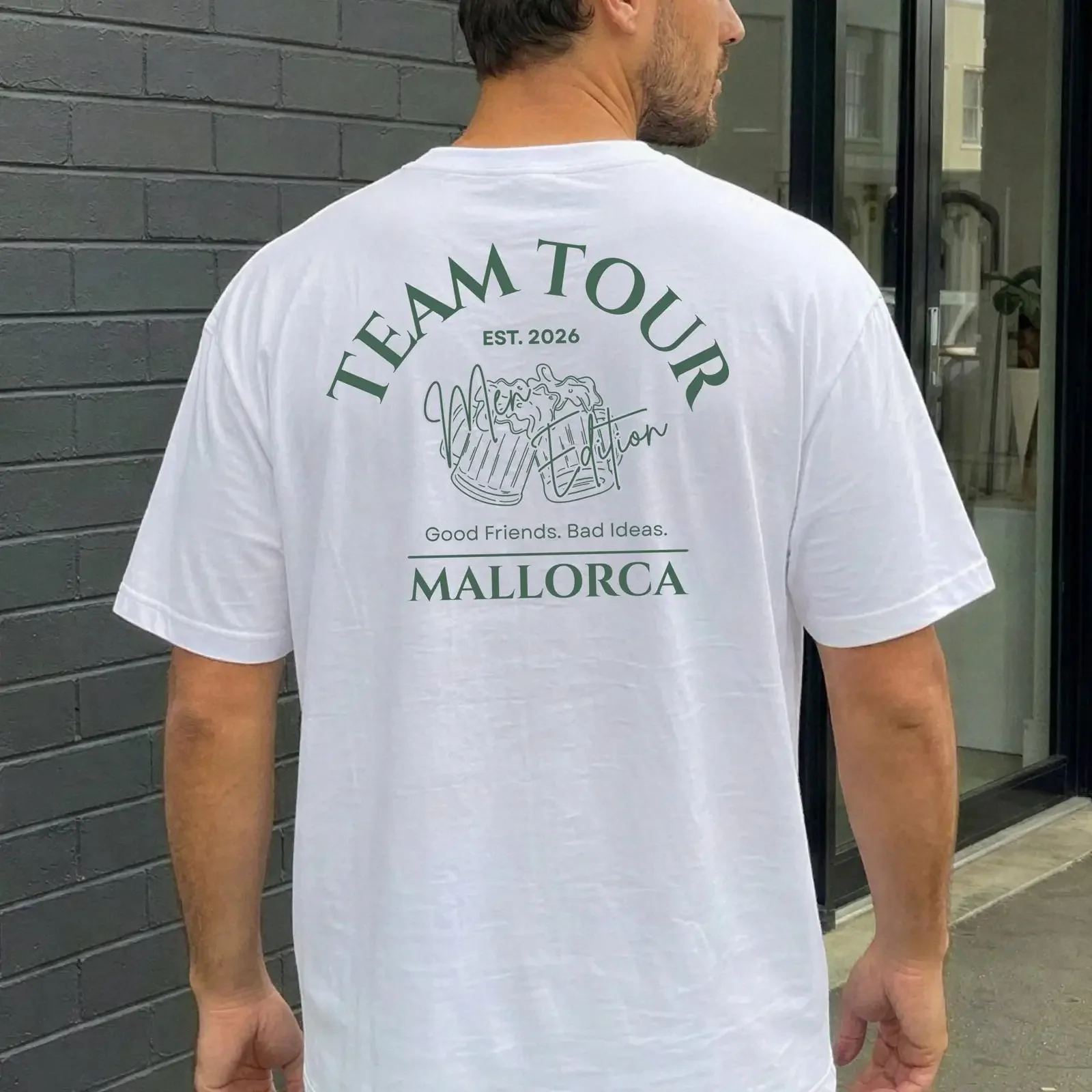 Personalized Mallorca Team Tour 2026 Men's T Shirt Stag Party Custom Name Guys Trip Beer Groom Group Club vintage Washed