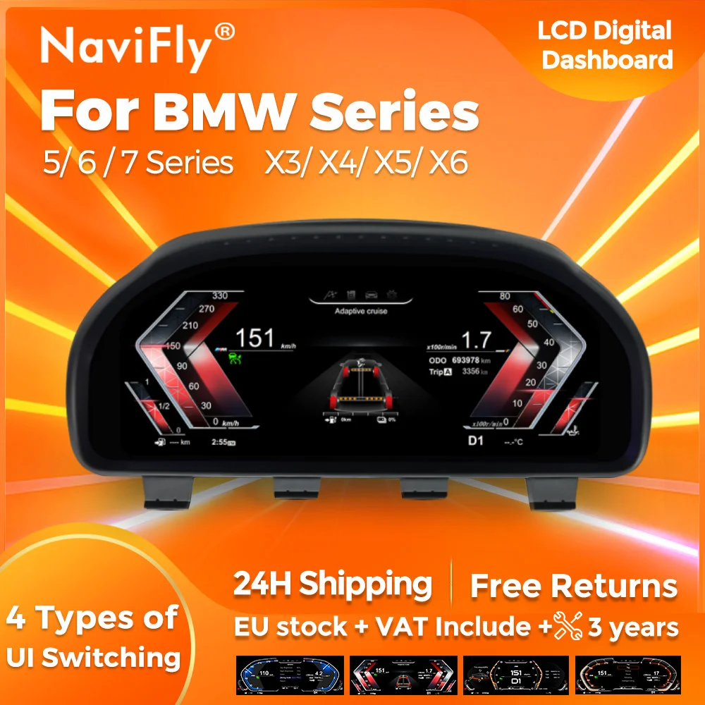 Navifly EU Stock 12.3 "LCD Cruscotto Digitale Per BMW 5/6/7 X3 X4 X5 X6 F10 F11 F12 F13 F18 F07 F06 F15 F16 F01 F02 F03 F25 F26