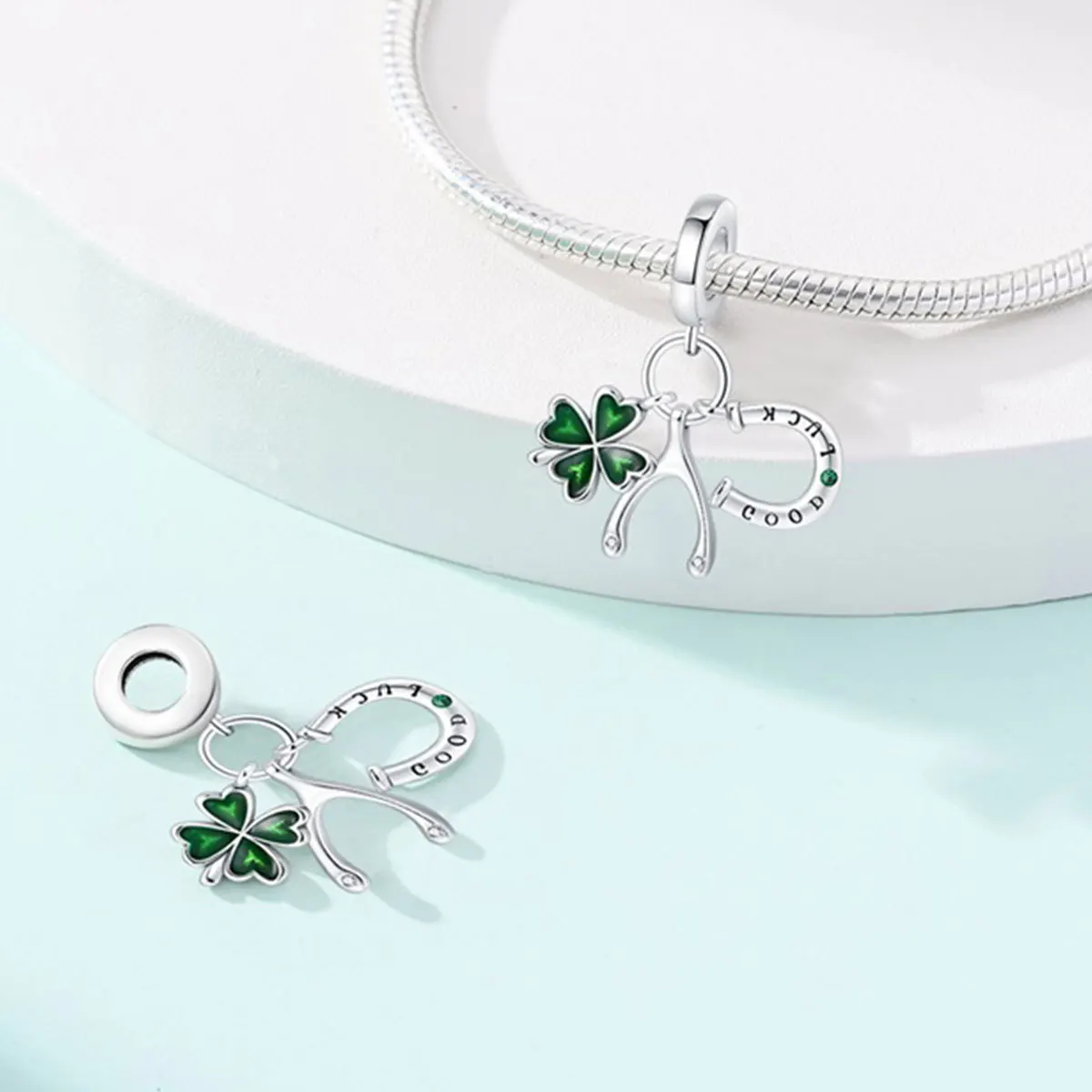 Original Charms Silver Plated Beads Fit Bracelets  Diy Women Gift Accessory Four Leaf Clover Horseshoe Ladybug  Crystal Pendant