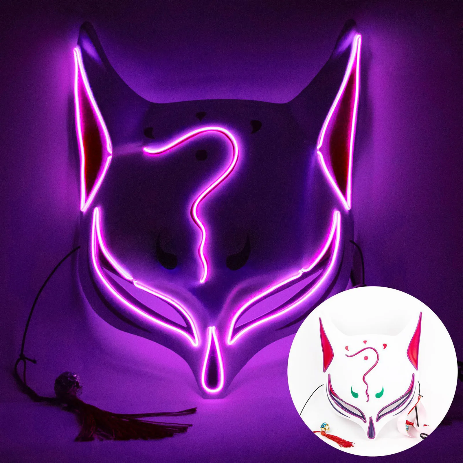 Neue Mode Anime Fuchs Maske handgemalte Halb gesicht Katze Maske mit Quasten Glocke Halloween Maskerade Party Festival Cosplay Geschenk