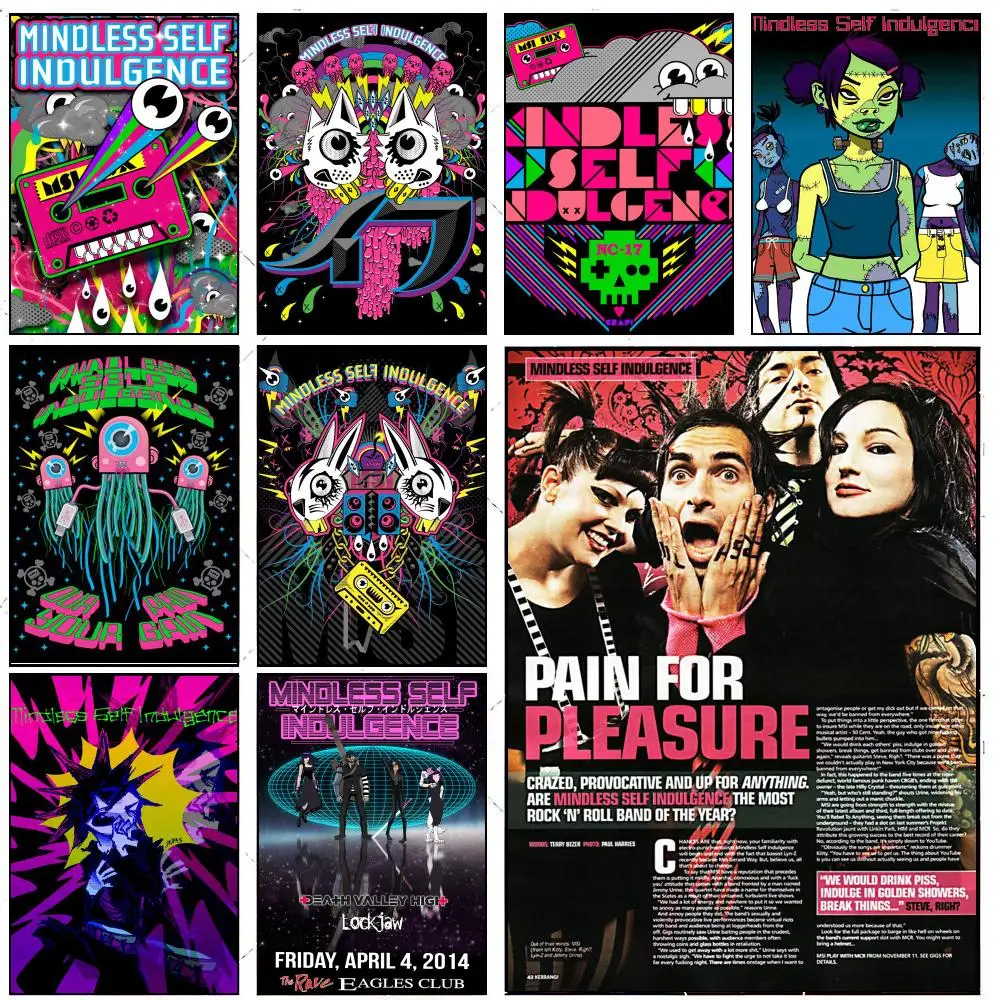 M-Mindless S-Self I-Indulgence Band Poster Self-adhesive Painting With Prints Home Bedroom Living Room Decoration Holiday Gifts