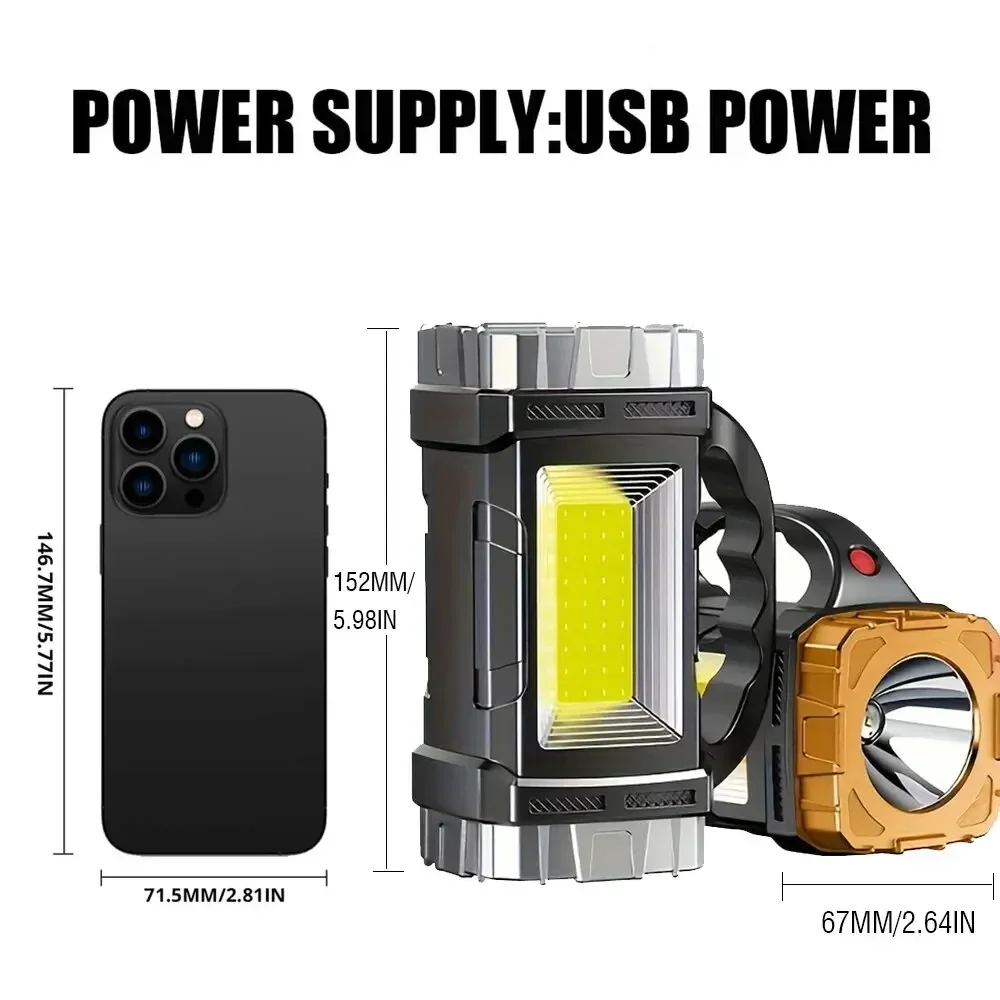 Multi Functional LED Flashlight - Brightness, 7 Modes, Solar/USB Rechargeable, Waterproof, for Camping and Outdoor Lighting