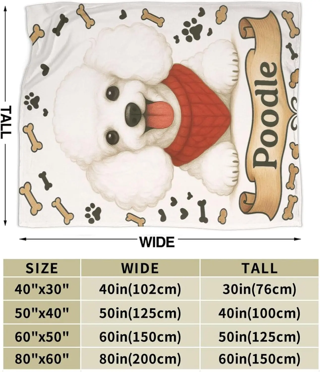 Large Cute Poodle Dog Print Throw Blanket for Spring Autumn Home Decor Gift Fleece Cozy Bed Cover Accent Cushion