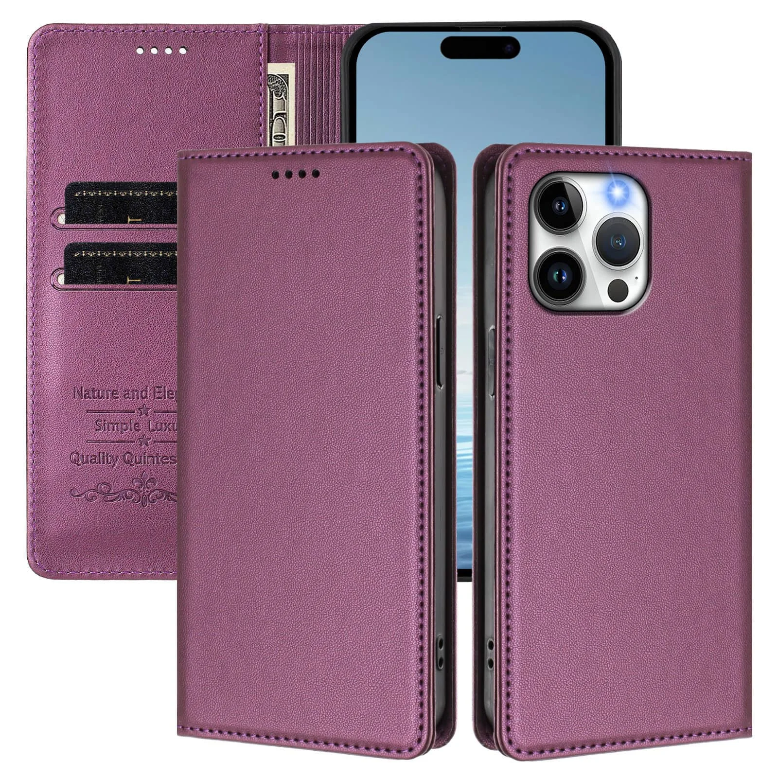 

WEFOR Slim Magnetic Wallet Case for iPhone 15 14 13 12 11 Pro Max XS Max XR, RFID Card Slots, Flip Kickstand, Wireless Charging