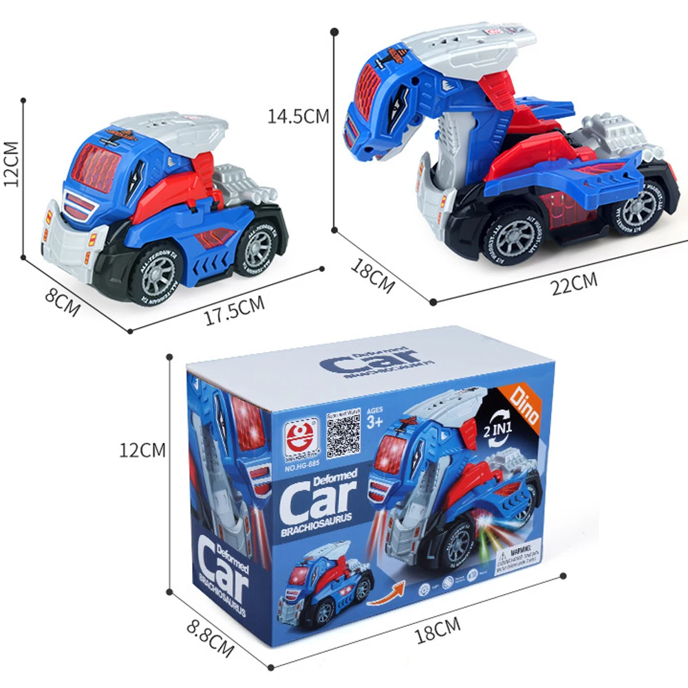 Coche de juguete de dinosaurio de Pascua transformable con luz LED, juguete de coche de carreras de dinosaurios, deformación automática, música, niños y niñas