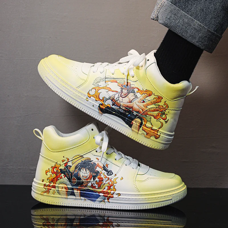 Autumn Winter Men’s Anime Sneakers Cartoon Print Hip Hop Sneakers Men Platform High Top Skateboard Shoes Women zapatillas hombre