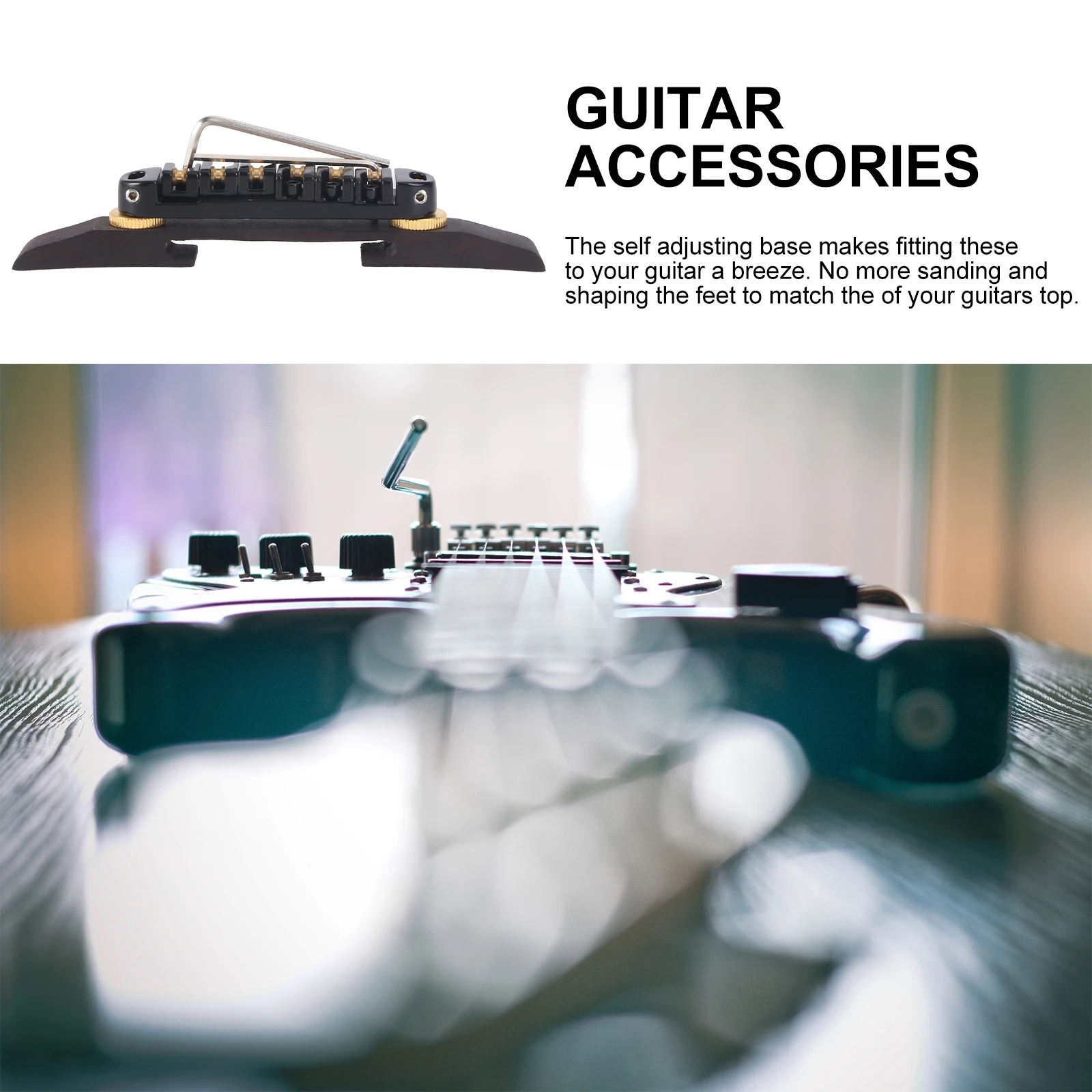 

Rosewood Guitar Bridge 138x15x36mm Black Metal Adjustable Wheel Posts Roller Saddles Nickel Jazz Archtop Parts Replacement