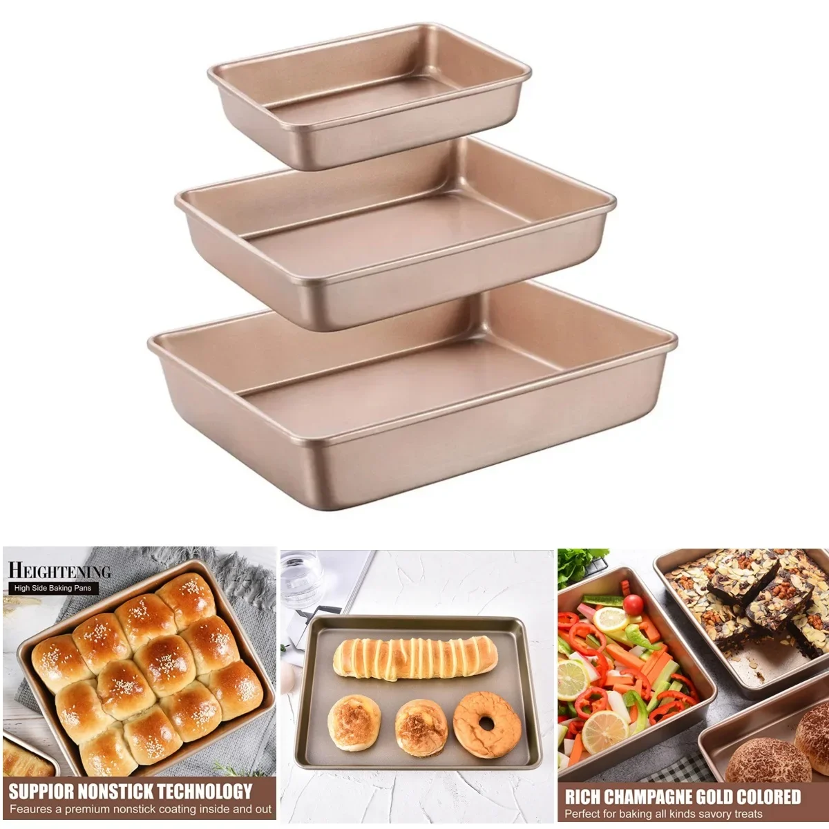 Thick Carbon Steel Golden Baking Tray Oven Specific Rectangular Non Stick Flat Bottom Steaming Cake Tray