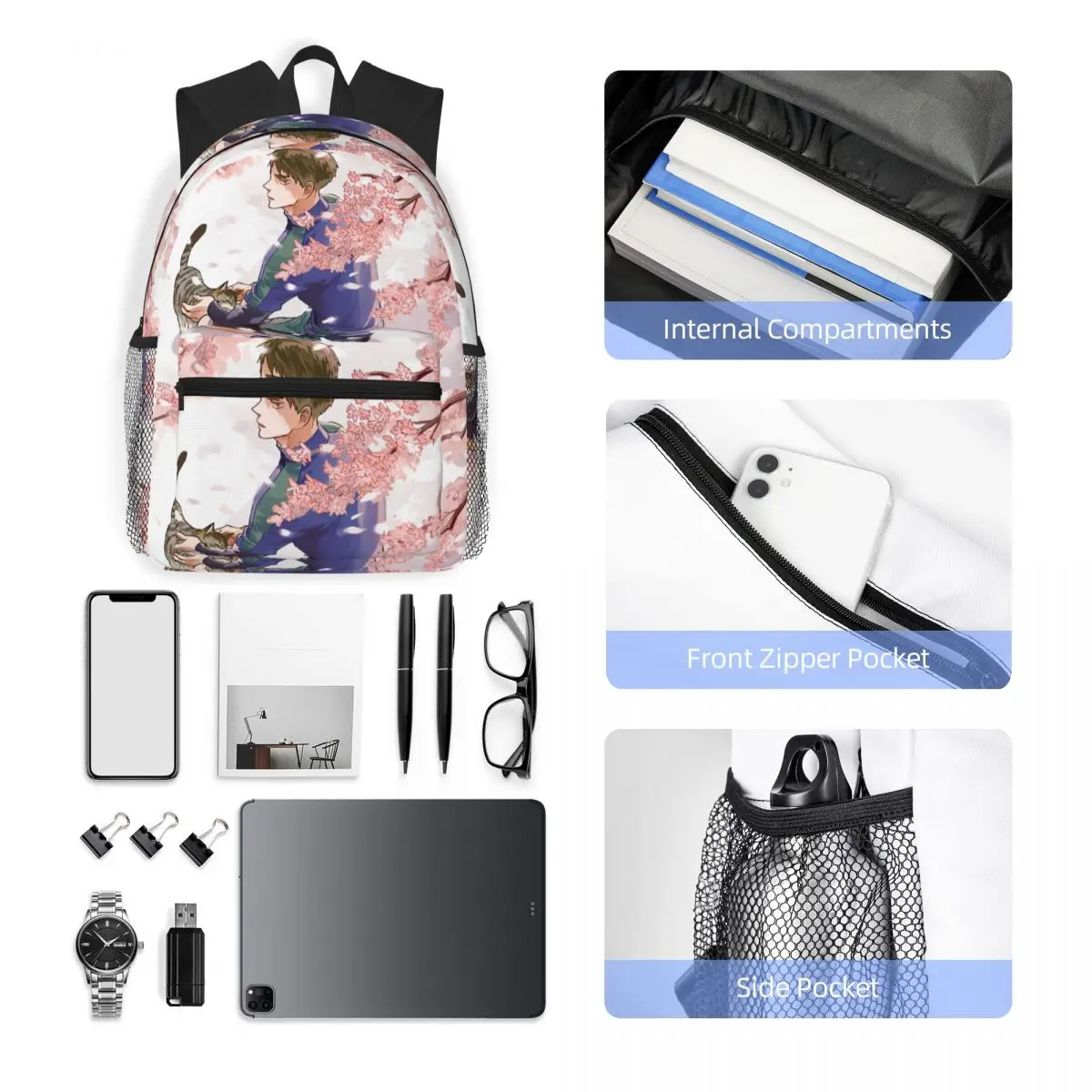Haikyuu Manga Ushijima Wakatoshi حقيبة ظهر الطالب حقيبة مدرسية المشي لمسافات طويلة السفر Daypack للبنين بنات موضة حقيبة الكتب حقائب كتف #4