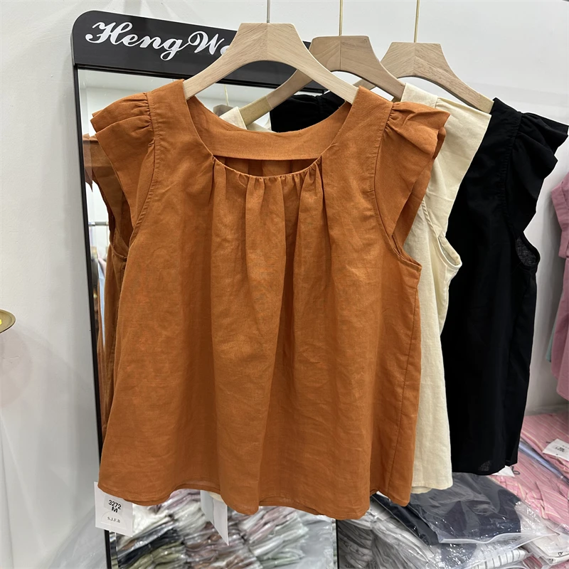 

Adorable ort Sve irt Women's Cotton round Ne Commute Sle Faionable Slimming Summer New Arrival Bellflower Hem