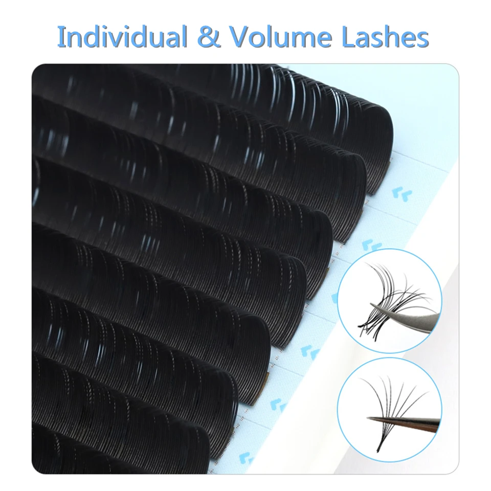 AGUUD Individual Eyelash C CC D DD Lower/Short/Long Length 5-25mm Russian Volume Cashmere Lashes Extension Pinching Fans Makeup
