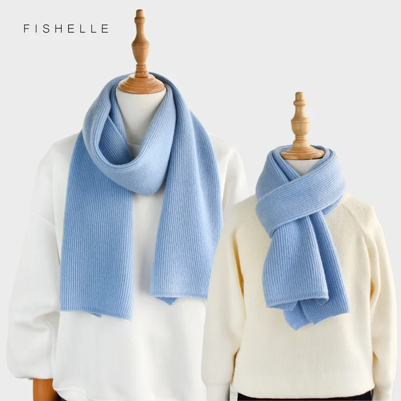 Solid color blue system luxury cashmere knitted scarves women or men winter scarf adults warm thick kids children wool scarf